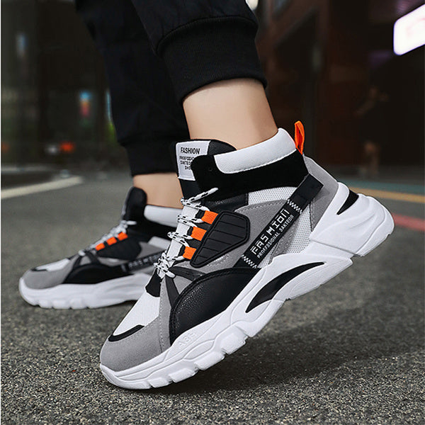 Men's Lace-up Color-matching Sneakers Fashion High-top Height-increasing Casual Shoes