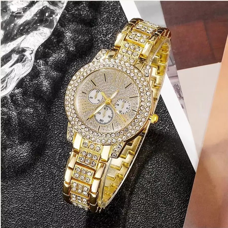 Full Diamond Bracelet Watch Suit Women's Quartz Watch Fashion Jewelry