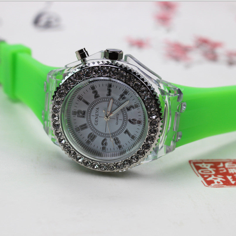 LED Luminous Watches Geneva Women Quartz Watch Women Ladies Silicone Bracelet Watches