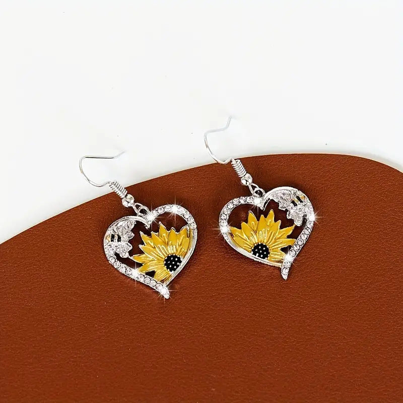 Cute Lady Animal Bee Sunflower Heart Earrings