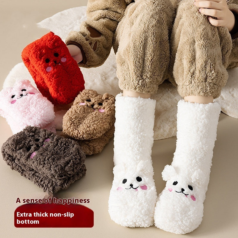 Winter Floor Socks Velvet Thicken Warm Coral Velvet Cute Socks Japanese-style Home Footwear Non-slip Socks New Year Gifts Winter Gadgets