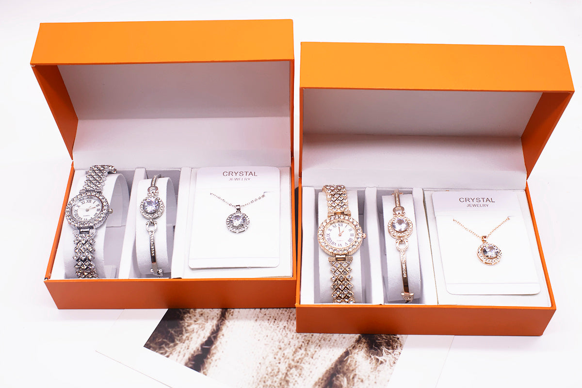 3-piece Rhinestone Watch Set With Bracelet And Necklace