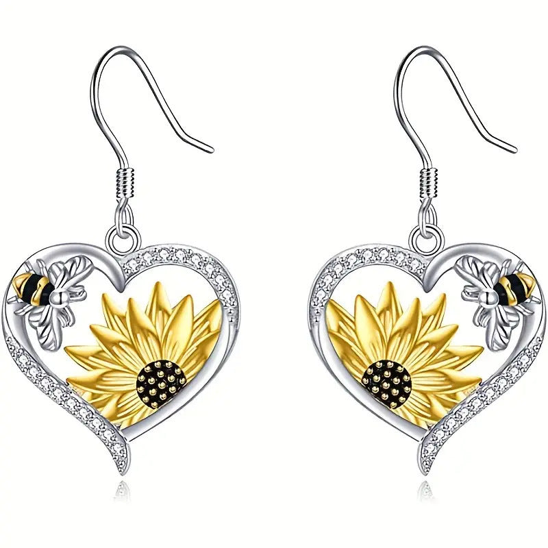 Cute Lady Animal Bee Sunflower Heart Earrings