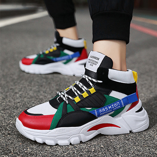 Men's Lace-up Color-matching Sneakers Fashion High-top Height-increasing Casual Shoes