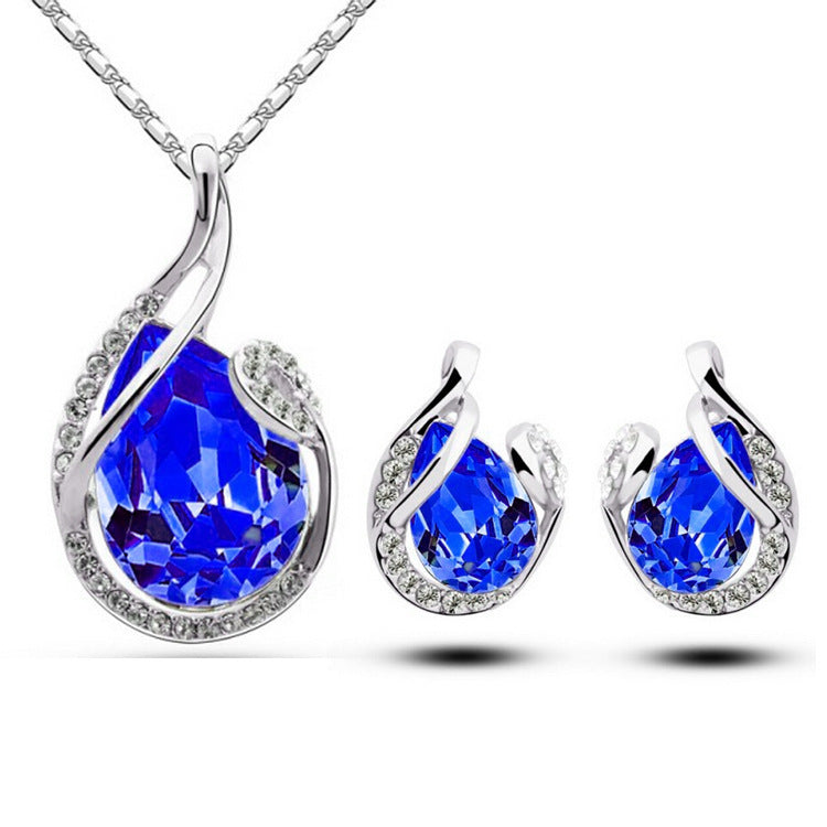 3pcs Rhinestone Necklace Set With Earrings Fashion Water-drop-shaped Jewelry For Women Valentine's Day