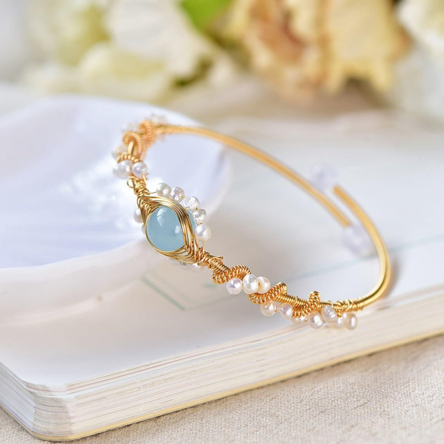 Pearl Bracelets For Women Gold Plating Pearl Bracelet Gold Wire Braided Vintage Style Bracelets Cuff Bracelets Fashion Bracelet