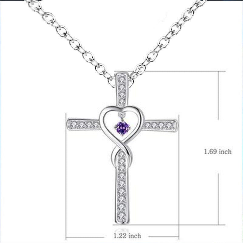 Infinity Love God We Trust Christian Cross Birthstone Crystal Pendant Necklace Colour Gems Zircon Heart Necklace Women Jewelry