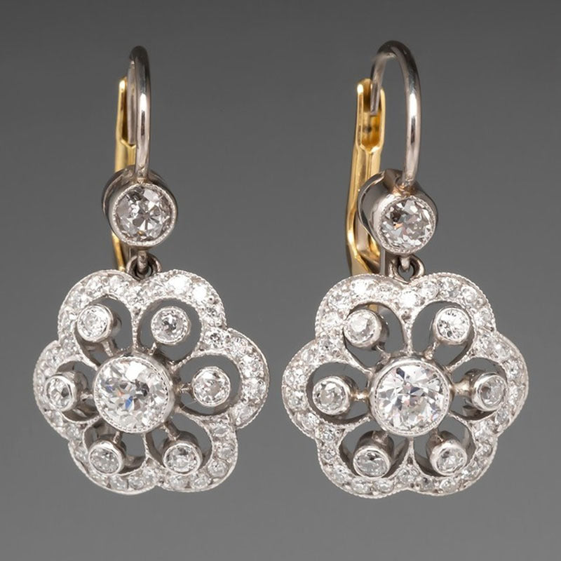 Fashion Two-tone Flower Drop Exquisite Gorgeous Diamond Earrings