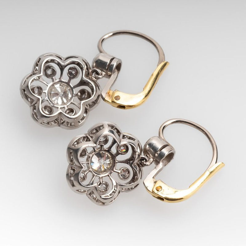 Fashion Two-tone Flower Drop Exquisite Gorgeous Diamond Earrings