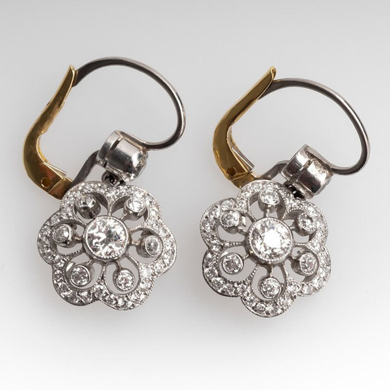 Fashion Two-tone Flower Drop Exquisite Gorgeous Diamond Earrings