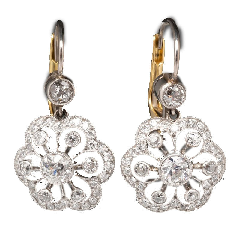 Fashion Two-tone Flower Drop Exquisite Gorgeous Diamond Earrings