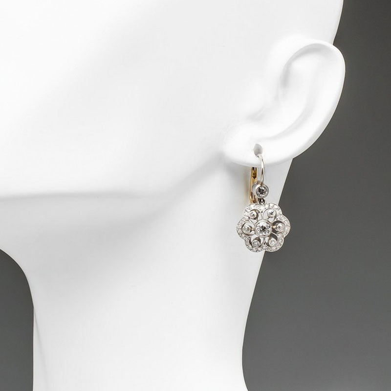 Fashion Two-tone Flower Drop Exquisite Gorgeous Diamond Earrings