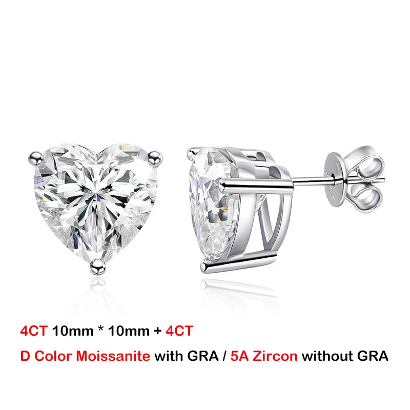 EWYA 1-4CT D Color Heart Cut Moissanite Stud Earrings For Women Girls S925 Silver Pass Diamond Test Party Wedding Earring Gift