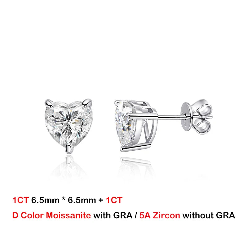 EWYA 1-4CT D Color Heart Cut Moissanite Stud Earrings For Women Girls S925 Silver Pass Diamond Test Party Wedding Earring Gift