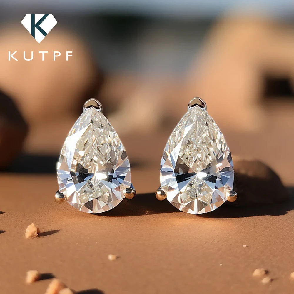 1/2/4Carat Waterdrop Shape Real Moissanite Earrings with Certificates 925 Silver Pear Cut Lab Diamond Stud Earring for Women Men