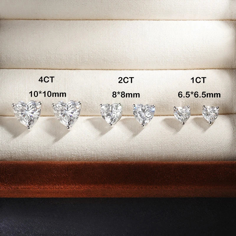 EWYA 1-4CT D Color Heart Cut Moissanite Stud Earrings For Women Girls S925 Silver Pass Diamond Test Party Wedding Earring Gift