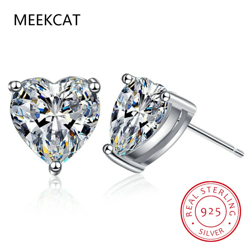 1CT 2CT 4CT Heart Cut Moissanite Stud Earrings for Women Luxury Quality Lab Diamond S925 Sterling Silver Bride Jewelry