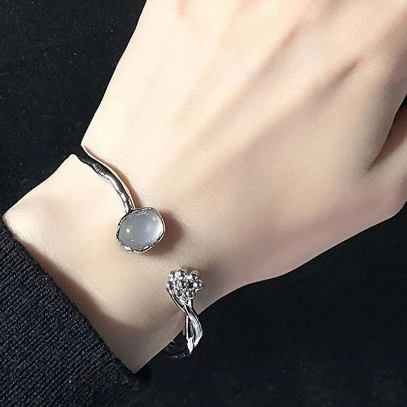 Purple Rose Bracelet for Women Romantic Irregular Blue Wave Moonlight Stone Geometric Y2K Style Metal Accessorie Fashion Jewelry