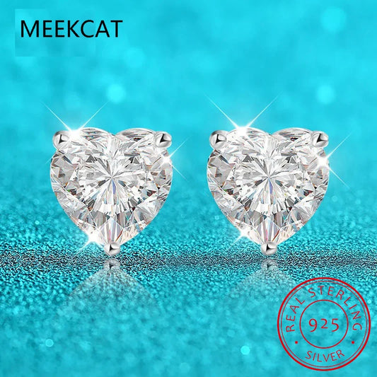 1CT 2CT 4CT Heart Cut Moissanite Stud Earrings for Women Luxury Quality Lab Diamond S925 Sterling Silver Bride Jewelry